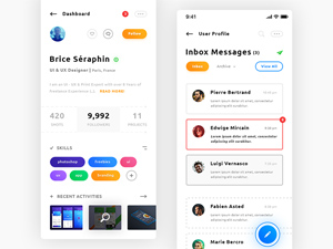 User Profile & Inbox Messages iOS App: Free PSD