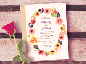 Watercolor Floral Wedding Invitation Template PSD