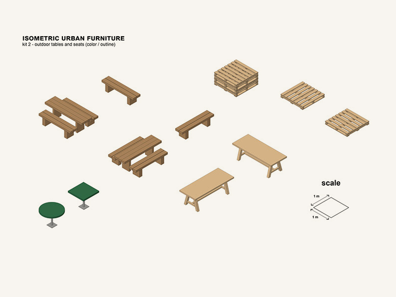 Isometric Outdoor Furniture Kit Part 2 Free PSD Freebie Supply