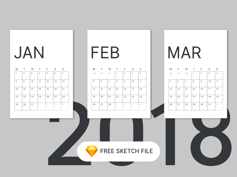 Minimalist 2018 Calendar for Sketch - Freebie Supply