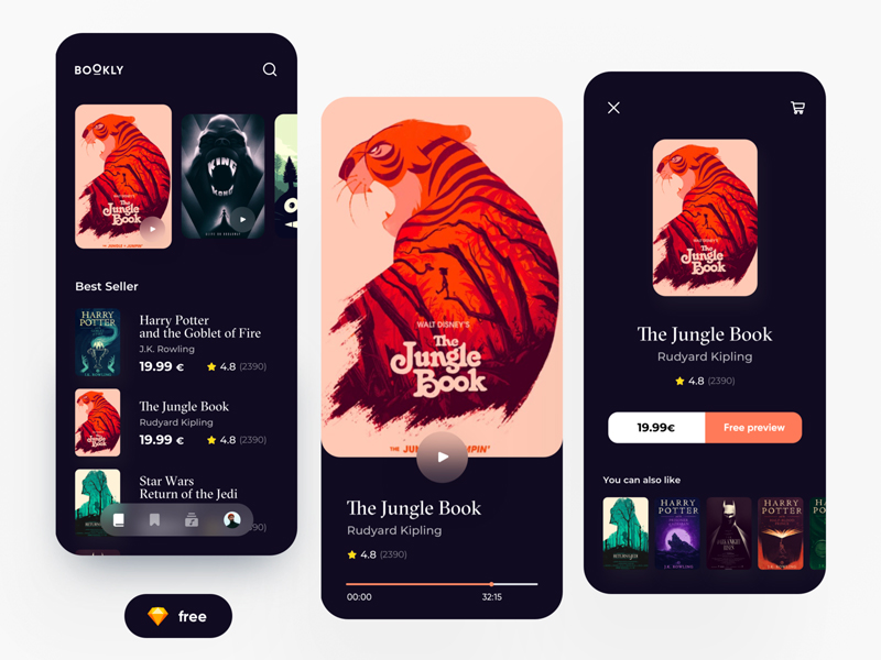 Ebooks App UI Concept Freebie Supply