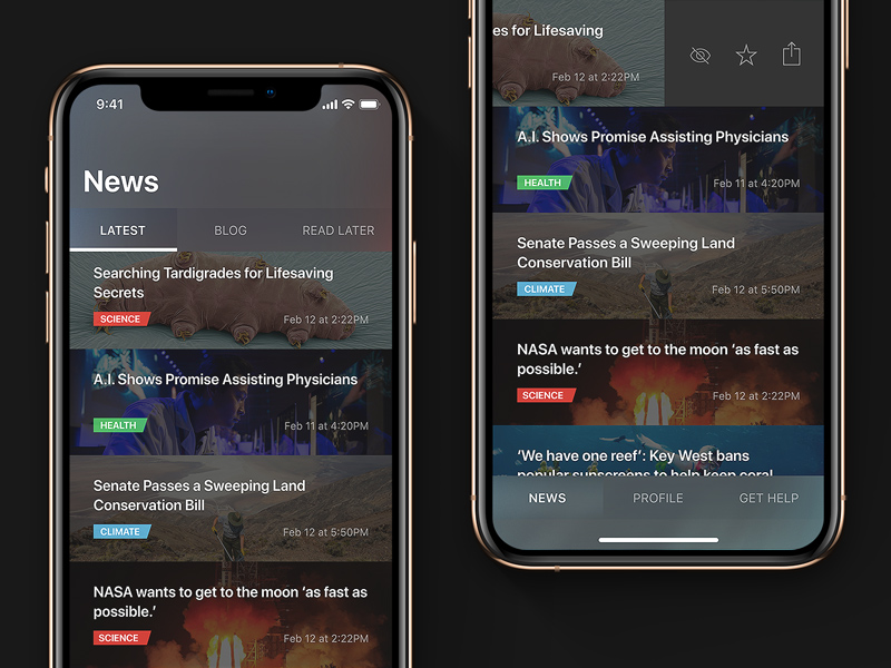 News Feed App Dark Design - Freebie Supply