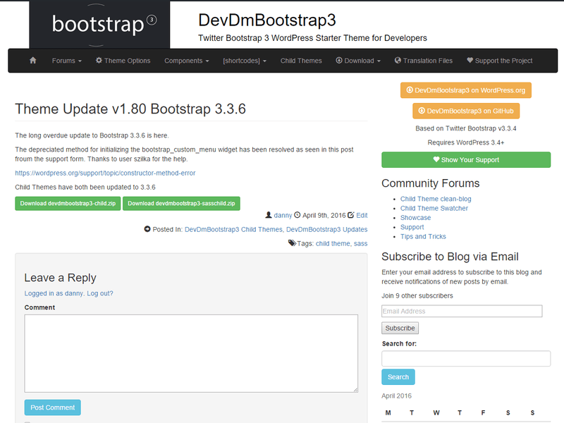 DevDmBootstrap3 - Free Bootstrap WordPress Theme Screenshot