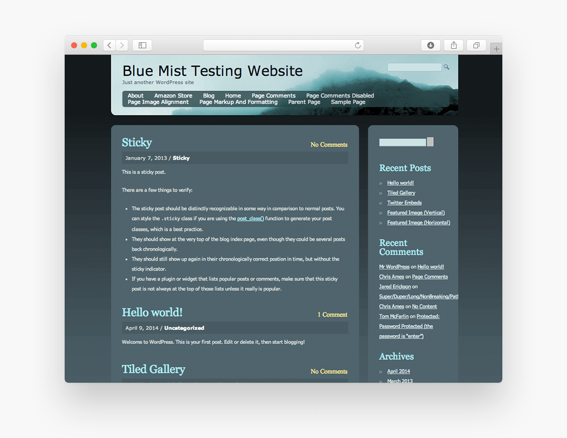 Blue Mist - Free Blog WordPress Theme In Browser