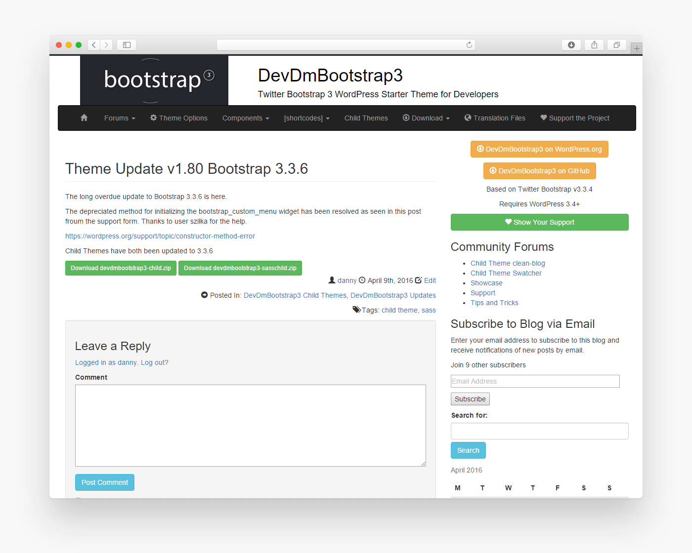 DevDmBootstrap3 - Free Bootstrap WordPress Theme In Browser