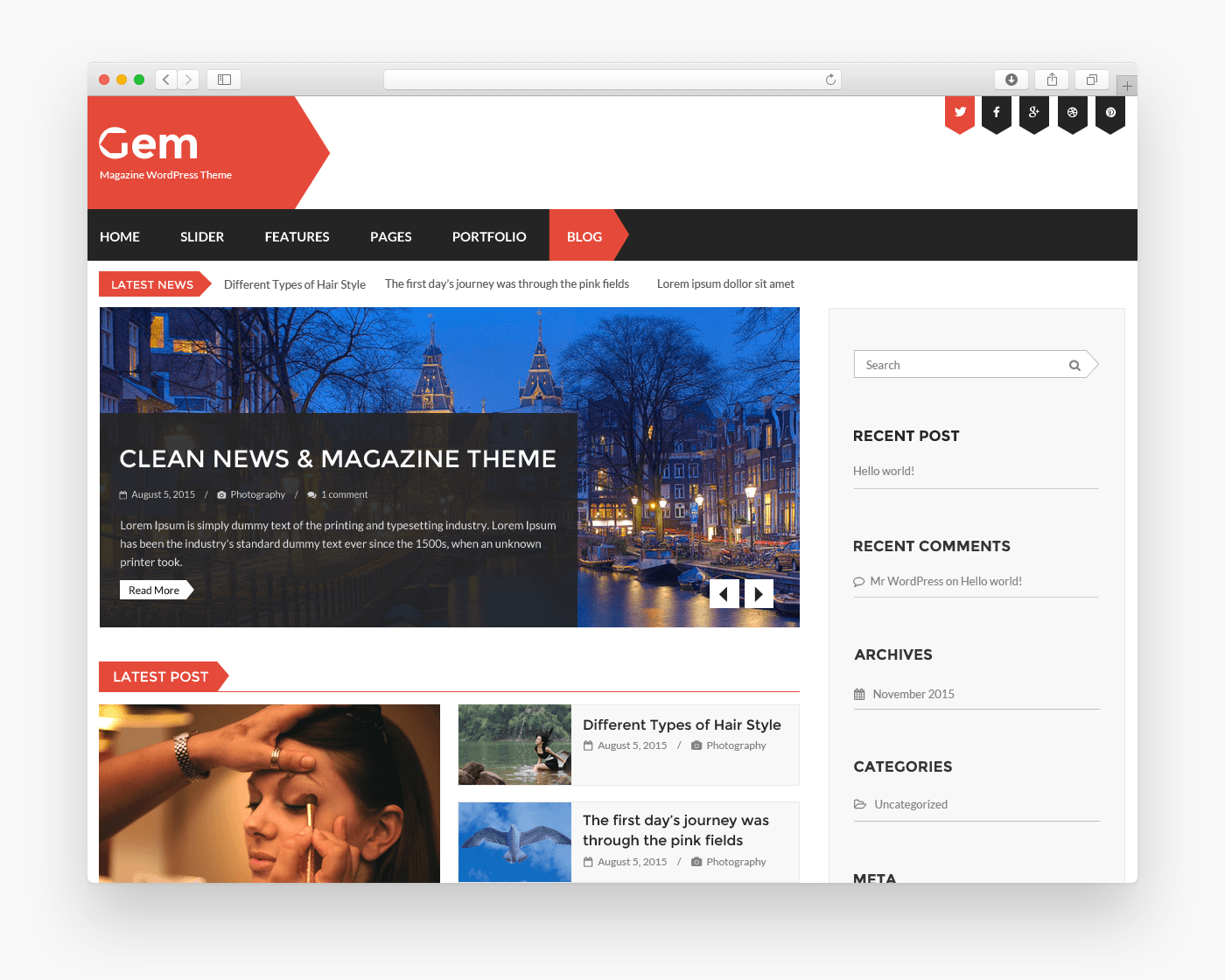 Gem - Free Business WordPress Theme In Browser