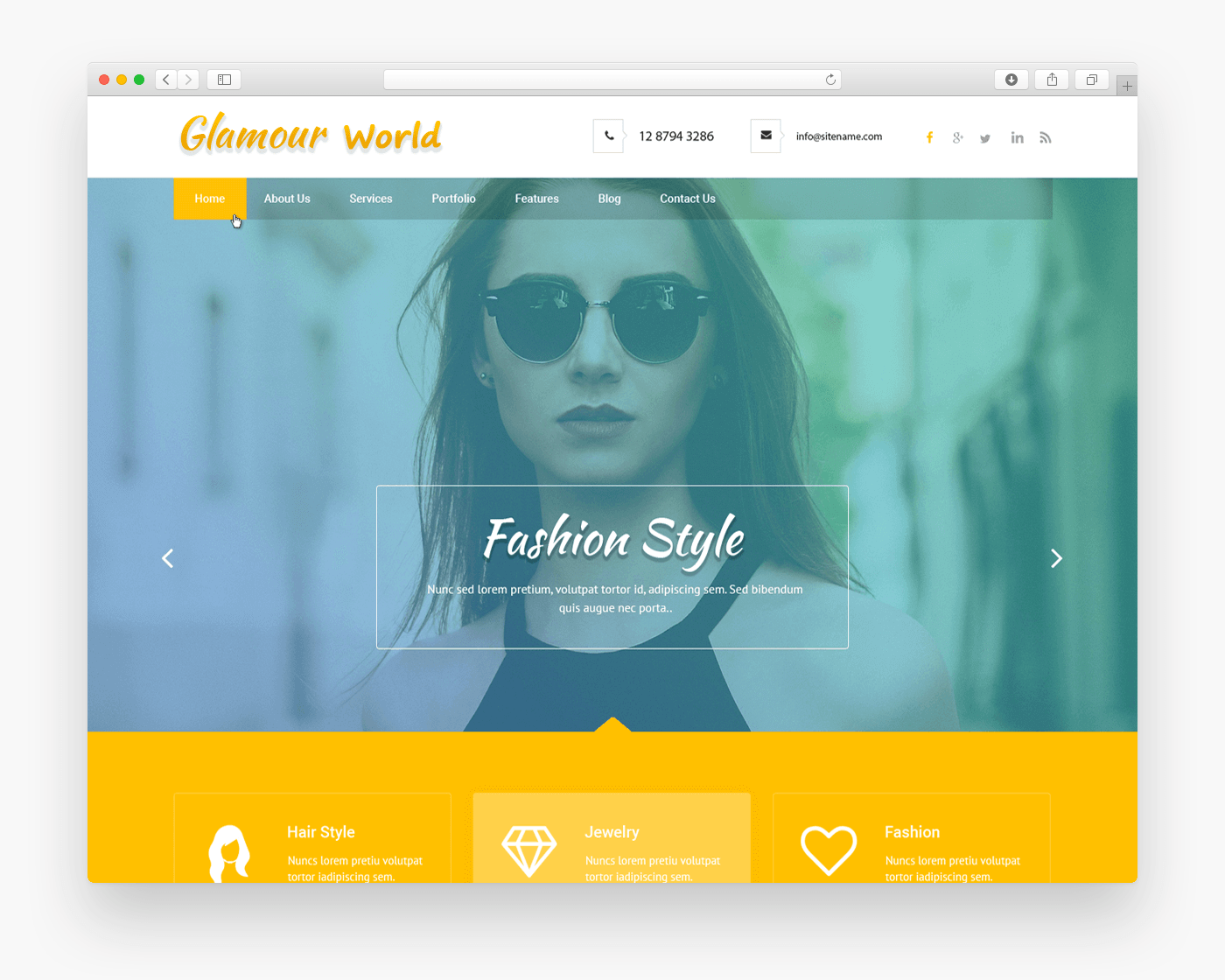 Glamour World - Free Business WordPress Theme In Browser