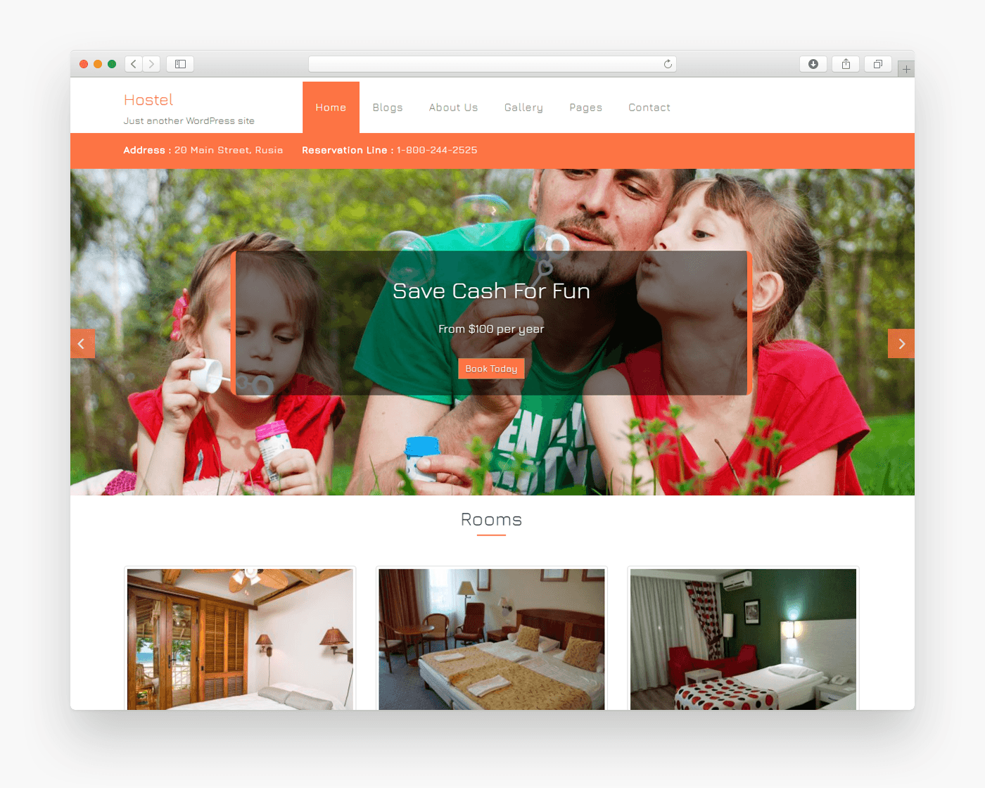 Hostel - Free Food WordPress Theme In Browser