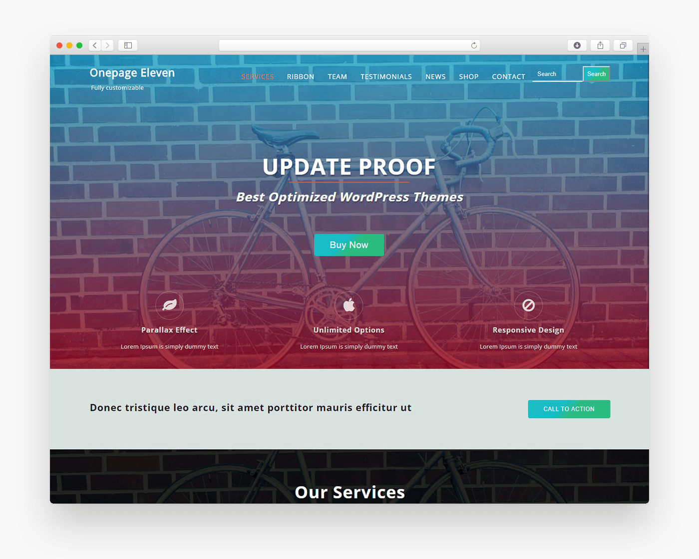 Onepage Eleven - Free Ecommerce WordPress Theme In Browser