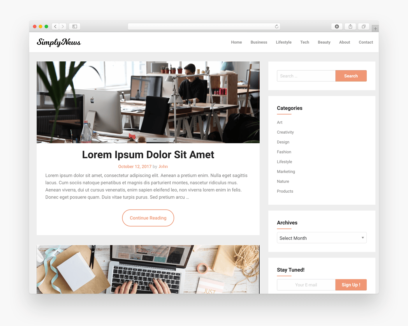 SimplyNews - Free Magazine WordPress Theme In Browser